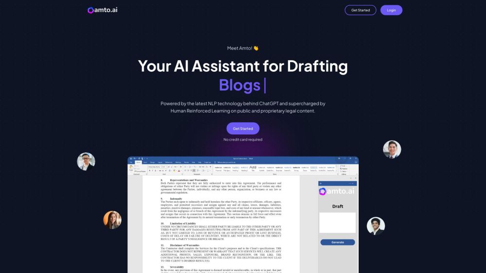 Amto AI - World's First AI Legal Assistant for Drafting Powered by GPT3