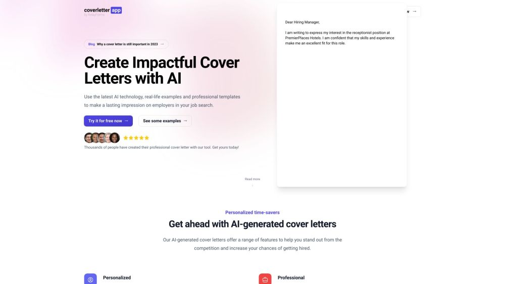 AI Cover Letters, Examples &amp; Templates | coverletter.app