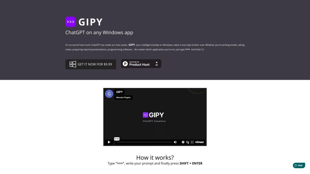 GIPY - Use ChatGPT On Any Windows App