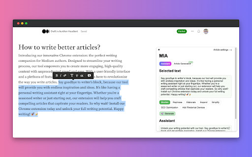 MIA: AI-Powered Writing Assistant - Chrome Extension